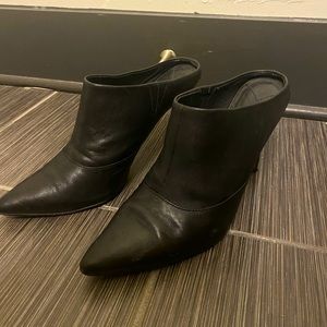 Black Leather heeled mules